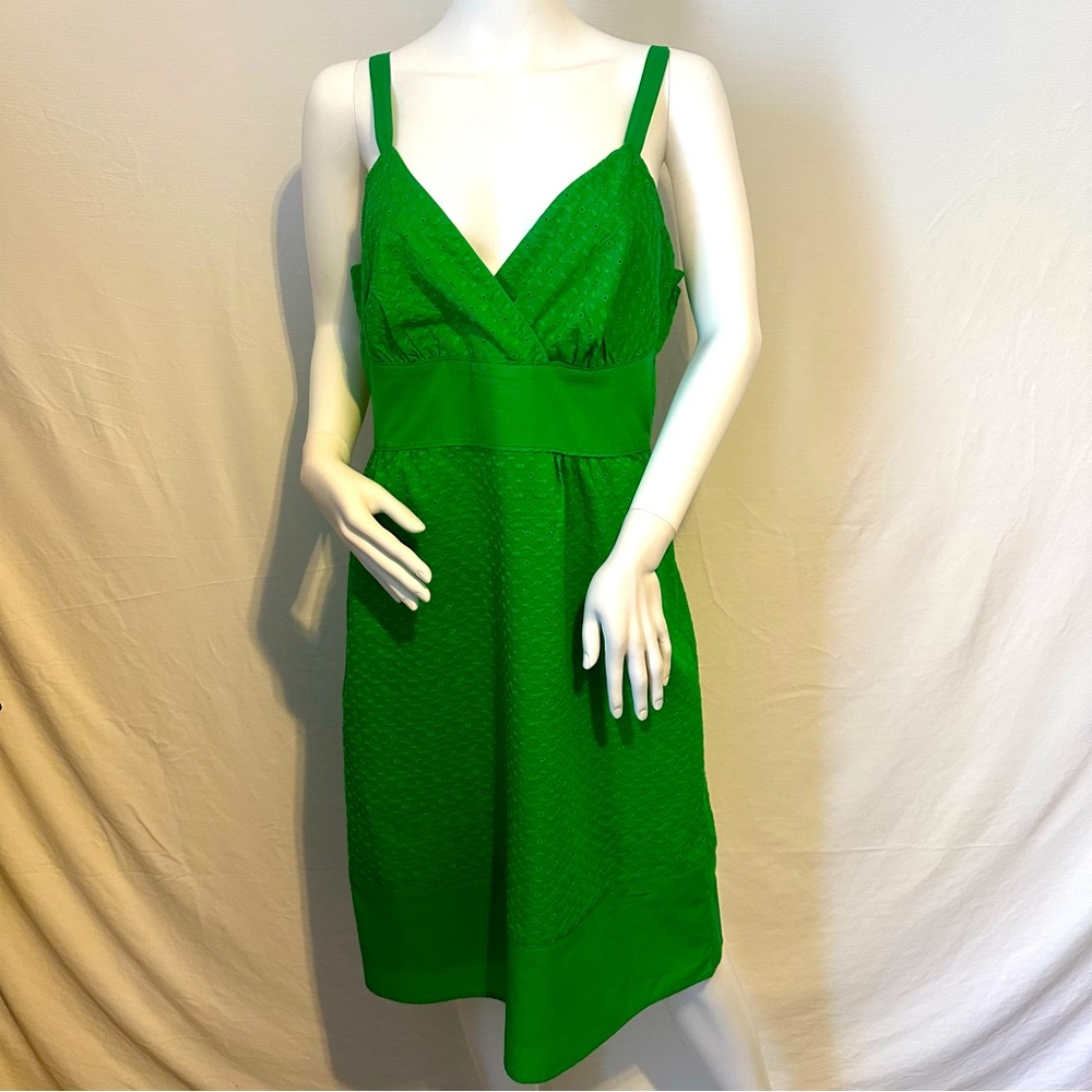 a.n.a A New Approach Fit & Flare Dress Womens Size 12 Green 100% Cotton Side Zip
